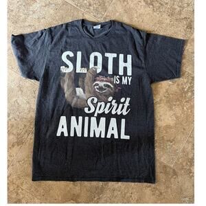 "Sloth is my Spirit Animal" short sleeve gray crewneck t-shirt, women's size L